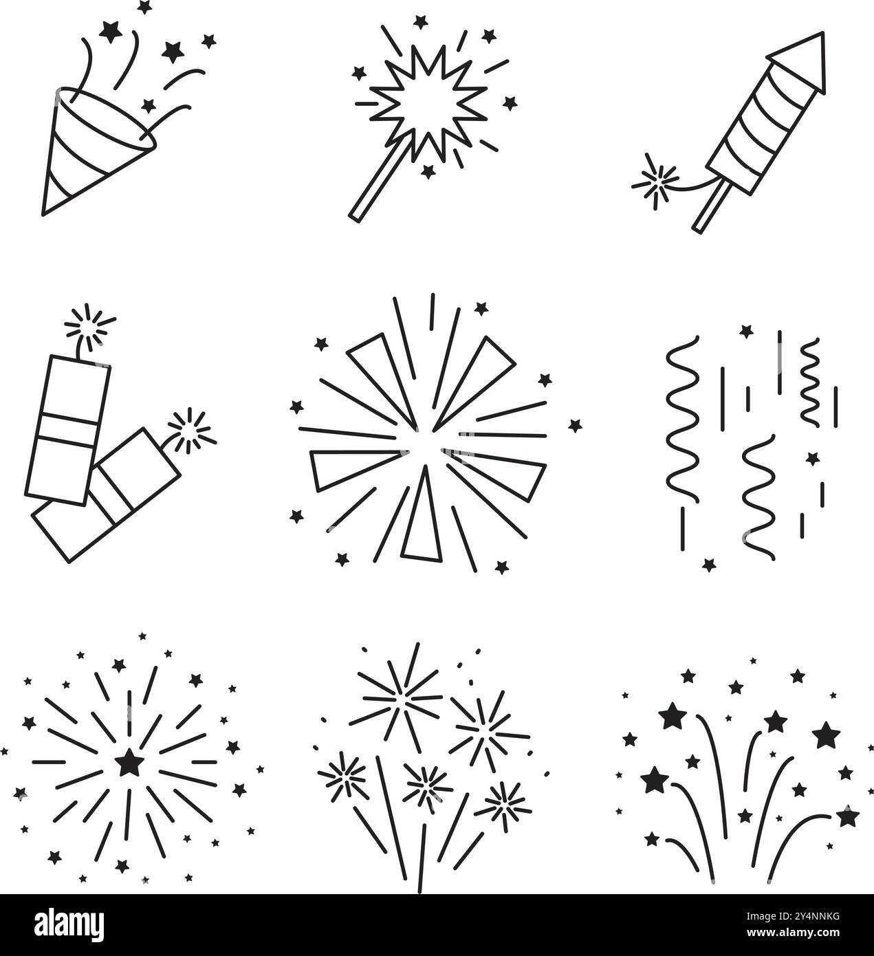 Feux d'artifice, pétards fines icônes de ligne Illustration de Vecteur