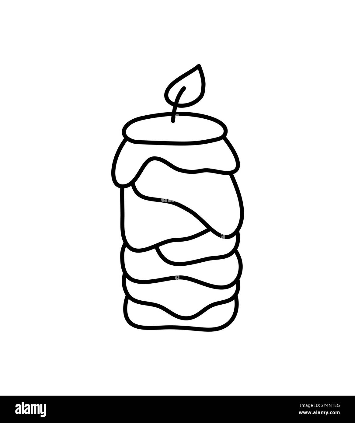 Bougie de contour de style dopamine brûlant Doodle. Décor de chandelier de ligne esthétique dessiné à la main isolé sur fond blanc. Jour férié, Saint Valentin Illustration de Vecteur