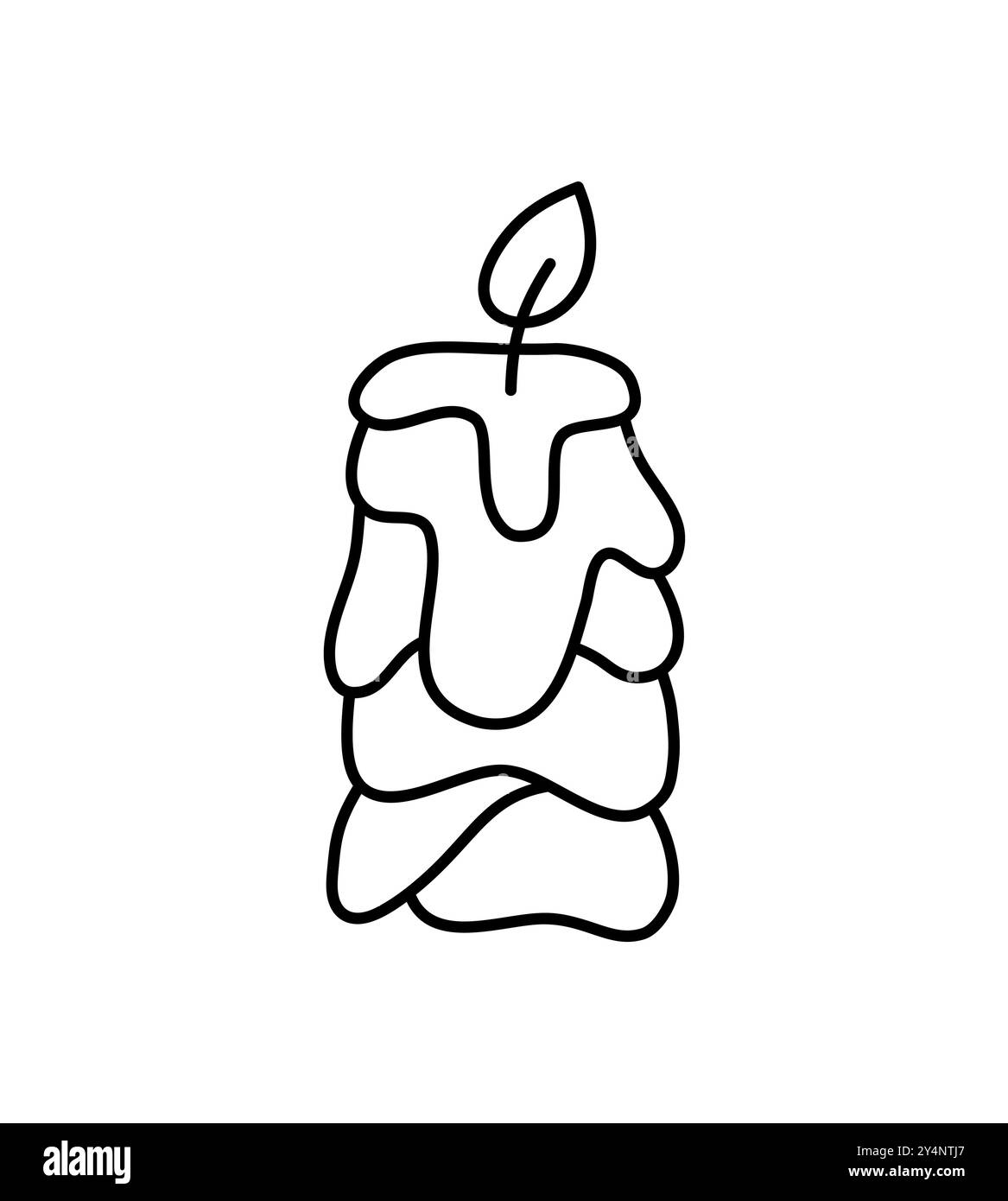 Bougie esthétique de décoration de ligne vectorielle de cire. Illustration colorée dessinée à la main. Délicat élément romantique de décor. Dessinez une bougie allumée chaleureuse Illustration de Vecteur