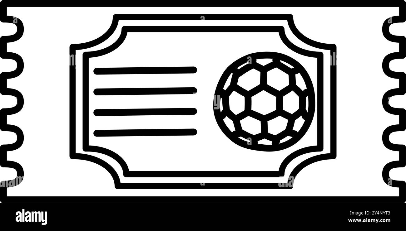Icône simple en noir et blanc d'un billet représentant un ballon de football. Idéal pour la promotion d'événements sportifs, la conception de billetterie et les projets liés au football. Illustration de Vecteur