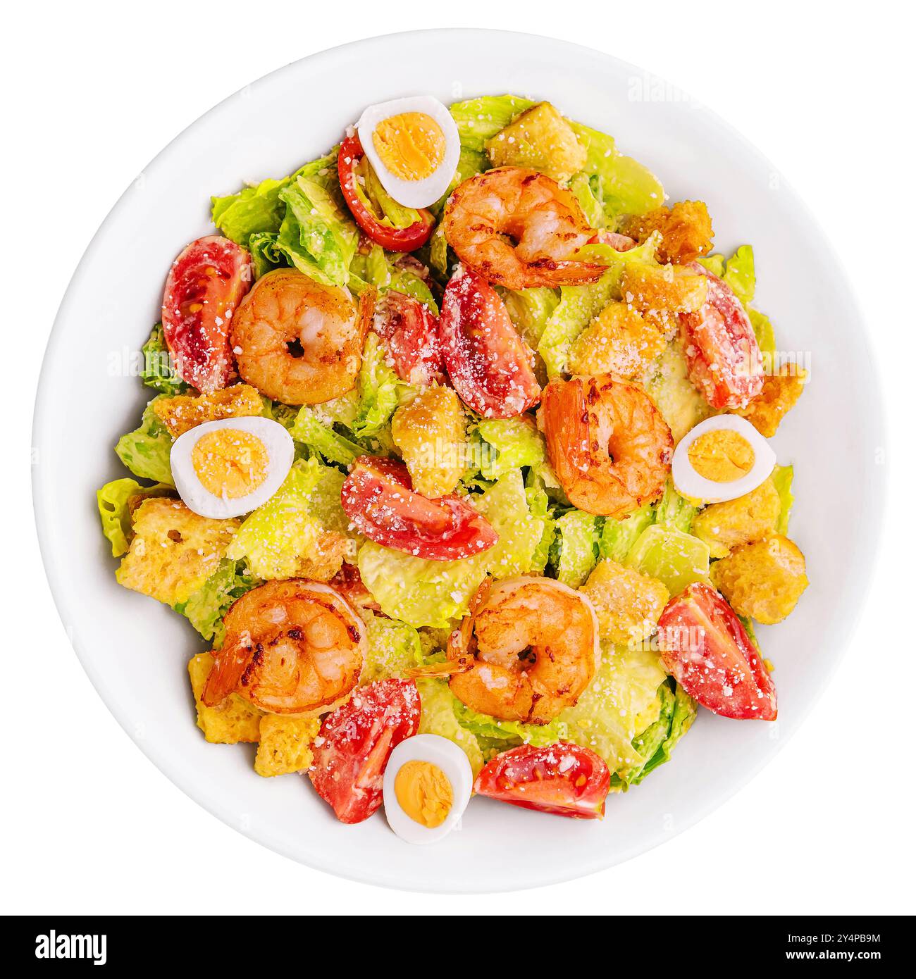 Salade César avec crevettes grillées et parmesan Banque D'Images