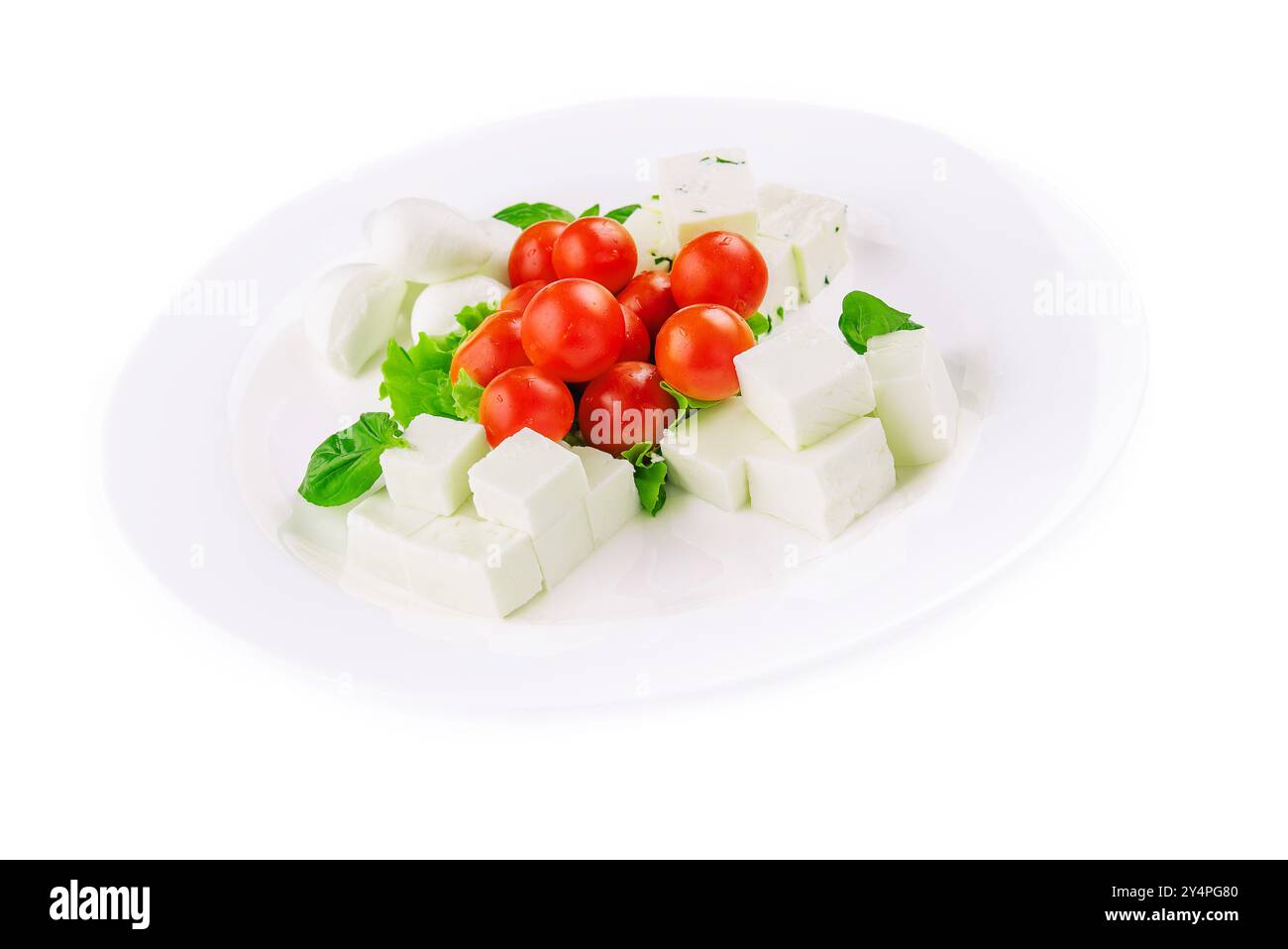 Fromage mozzarella avec tomates cerises et fromage de chèvre Banque D'Images