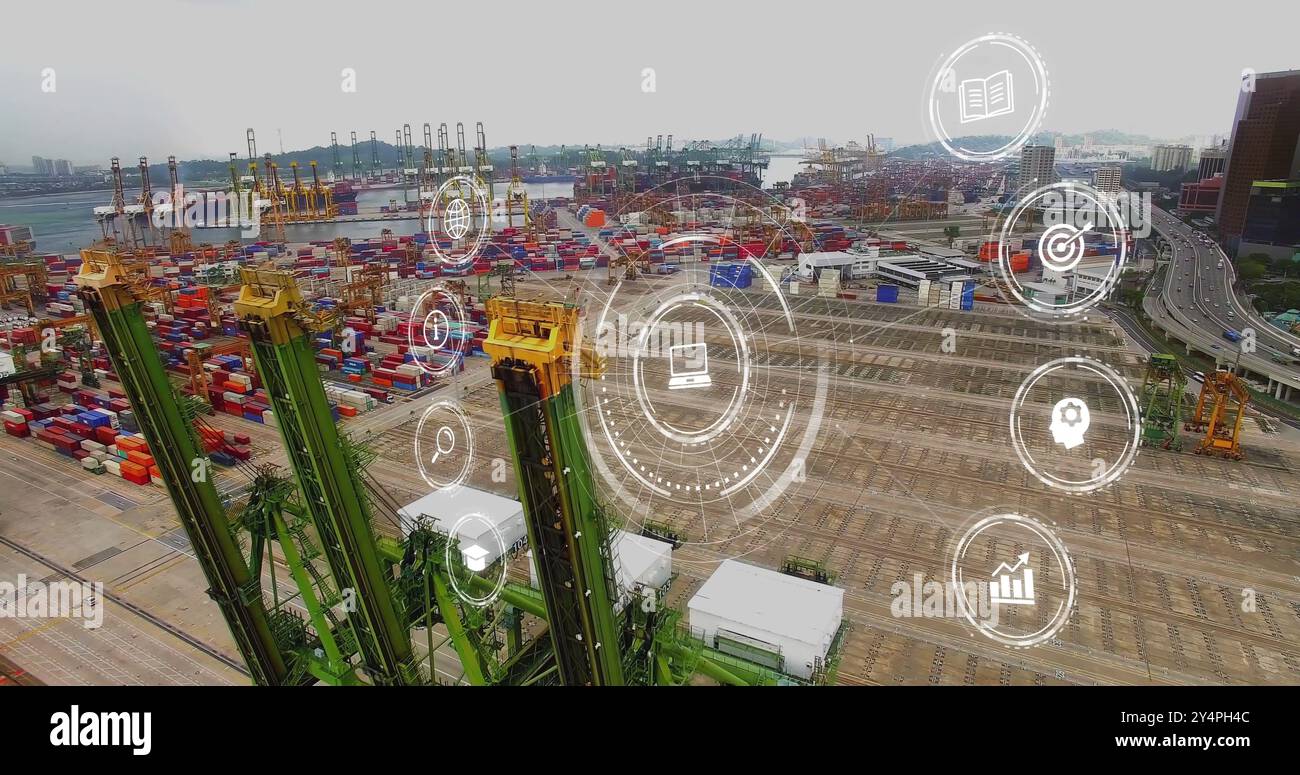 Image du réseau de connexions avec des icônes sur le chantier naval Banque D'Images