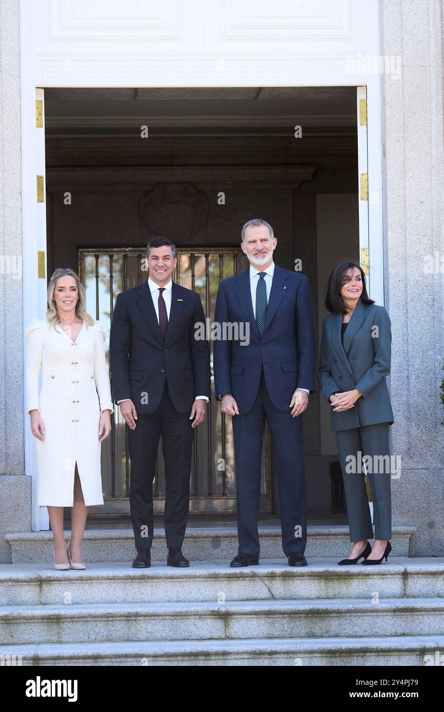 Le Roi Felipe VI d'Espagne, la Reine Letizia d'Espagne, Santiago Pena Palacios, Leticia Ocampos assiste à un déjeuner en l'honneur du Président du Paraguay et de son épouse au Palais Zarzuela le 28 février 2024 à Madrid, Espagne. Banque D'Images