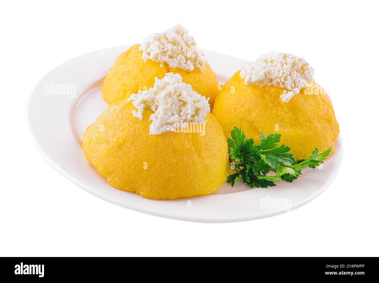 bouillie de maïs ou polenta avec fromage de chèvre Banque D'Images