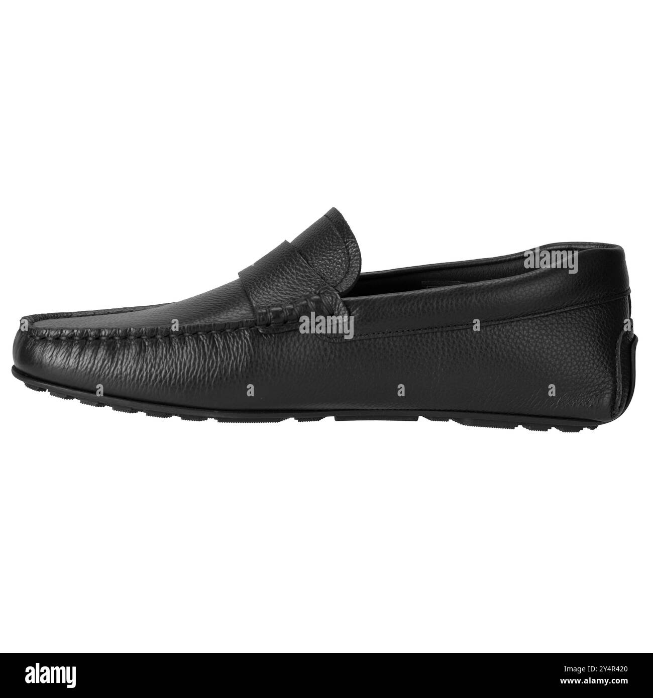 Vue latérale de la chaussure de mocassins en cuir noir classique Banque D'Images