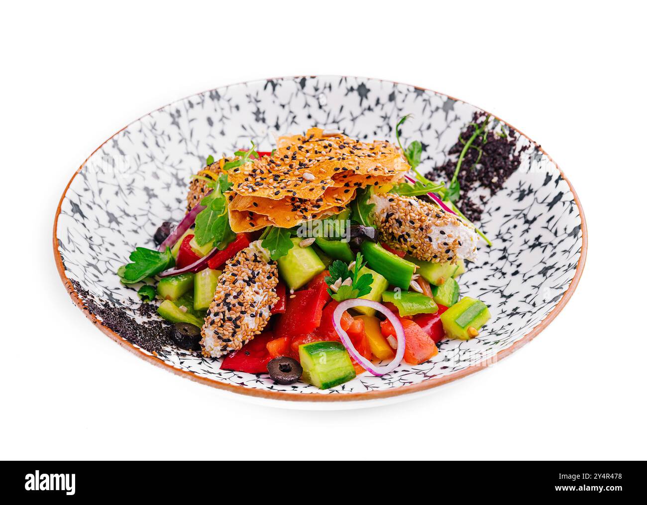 Salade grecque avec feta, tomate et concombre Banque D'Images