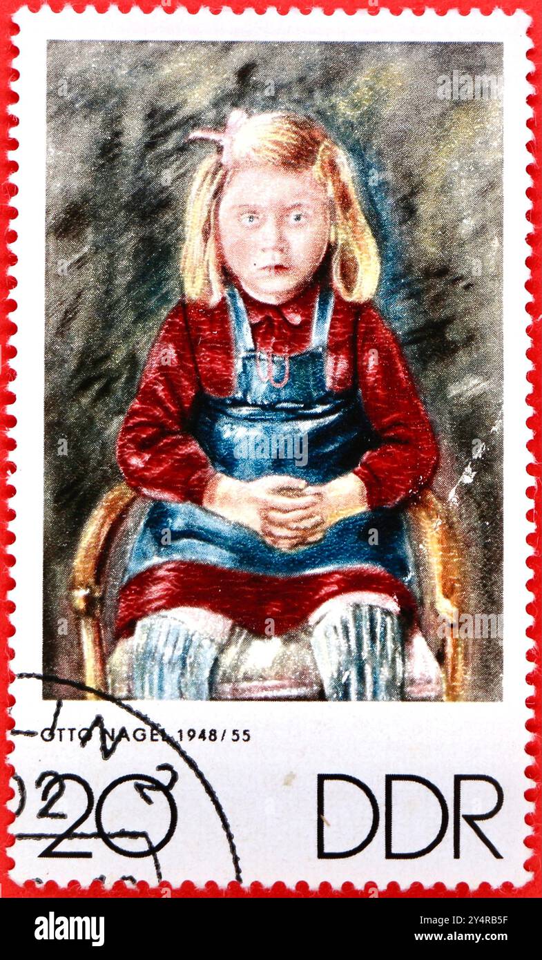 Photo d'un timbre postal de 20 pfennig est-allemand avec peinture Portrait d'une fille par Otto Nagel de la série de la semaine de l'art 1970 Banque D'Images