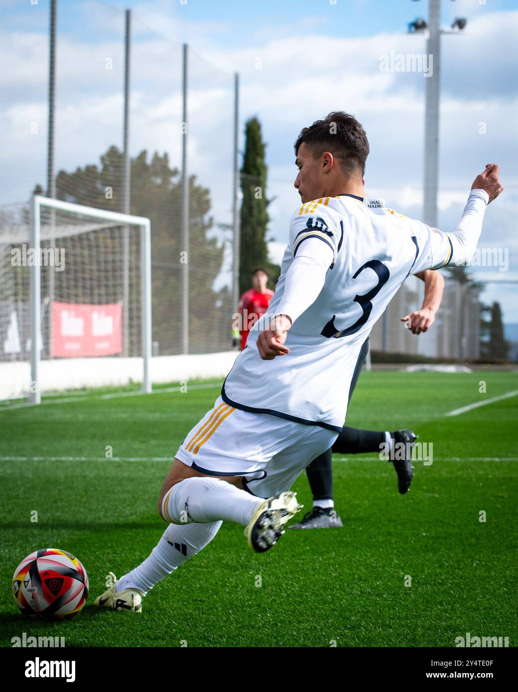 Madrid, Espagne. 10 février 2024. Liga División de Honor Juvenil. Real Madrid vs Sansebastián de los Reyes. Youssef Enriquez 'Yusi' pendant le match Banque D'Images