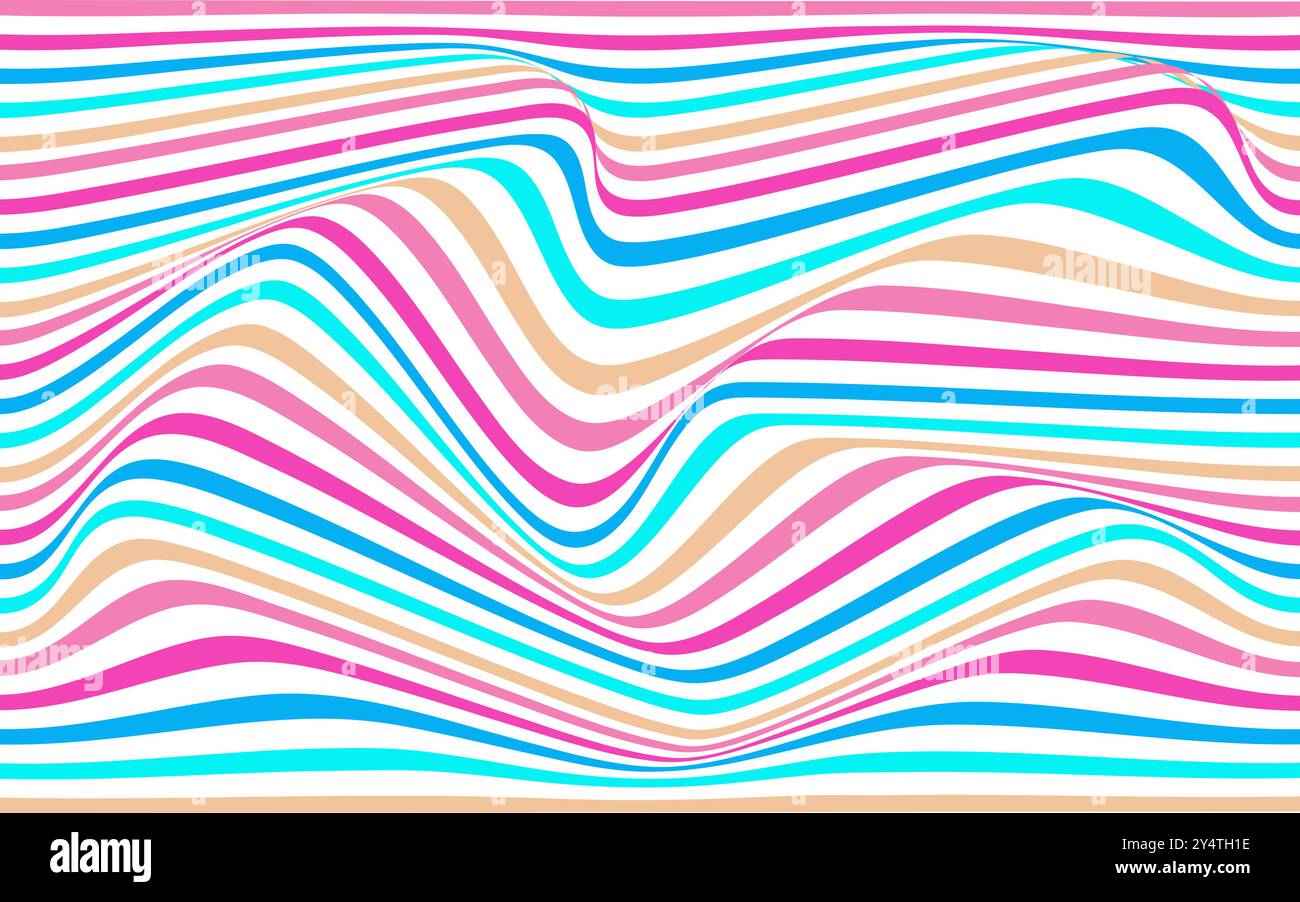 Rayures horizontales ondulées en rose, bleu, pêche et blanc. Idéal pour les arrière-plans, les motifs, la papeterie, les textiles et les conceptions numériques. Illustration de Vecteur