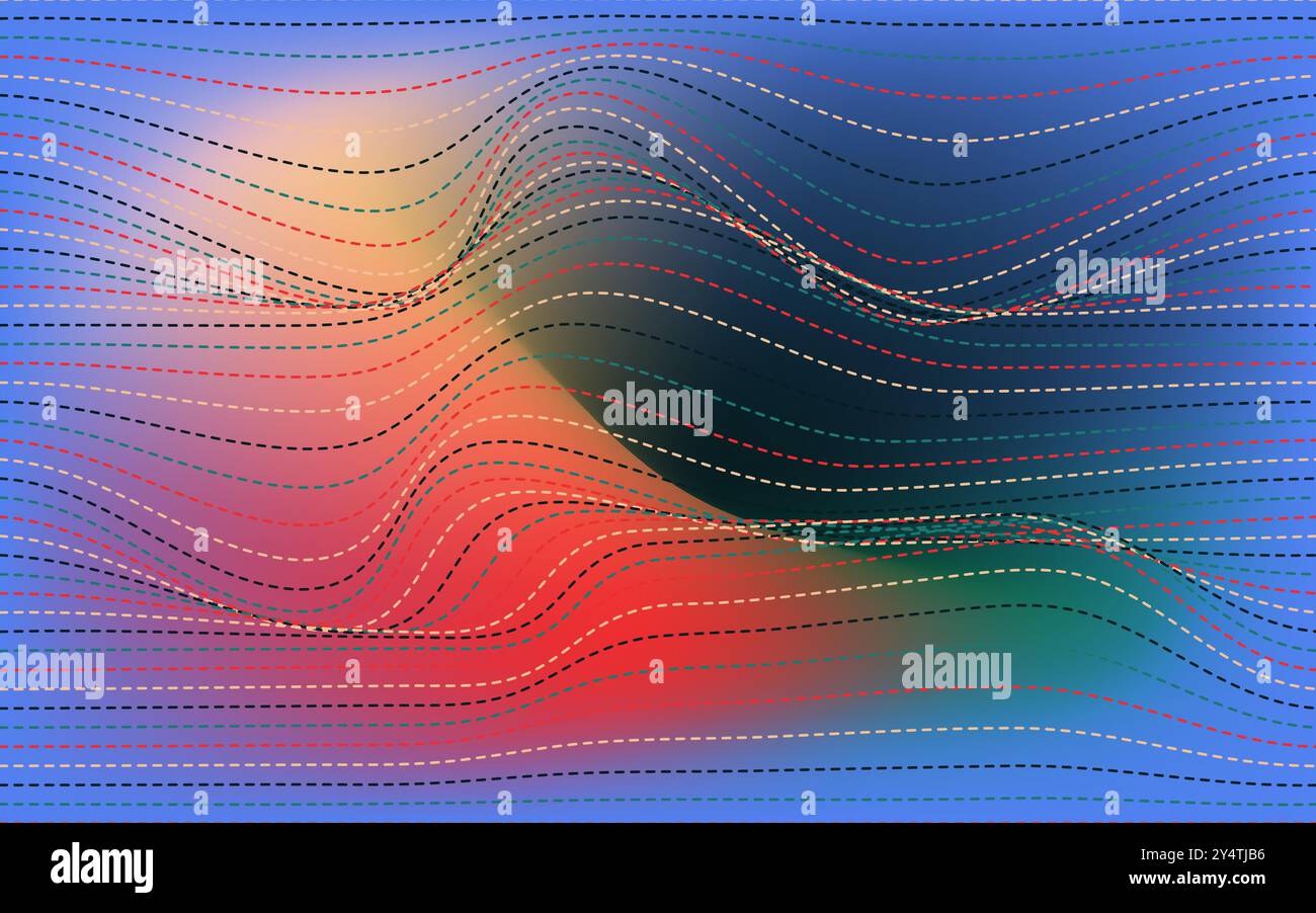 Lignes ondulées et dégradé dans les tons rouge, bleu et vert. Convient aux arrière-plans abstraits, aux conceptions numériques et aux concepts dynamiques. Illustration de Vecteur