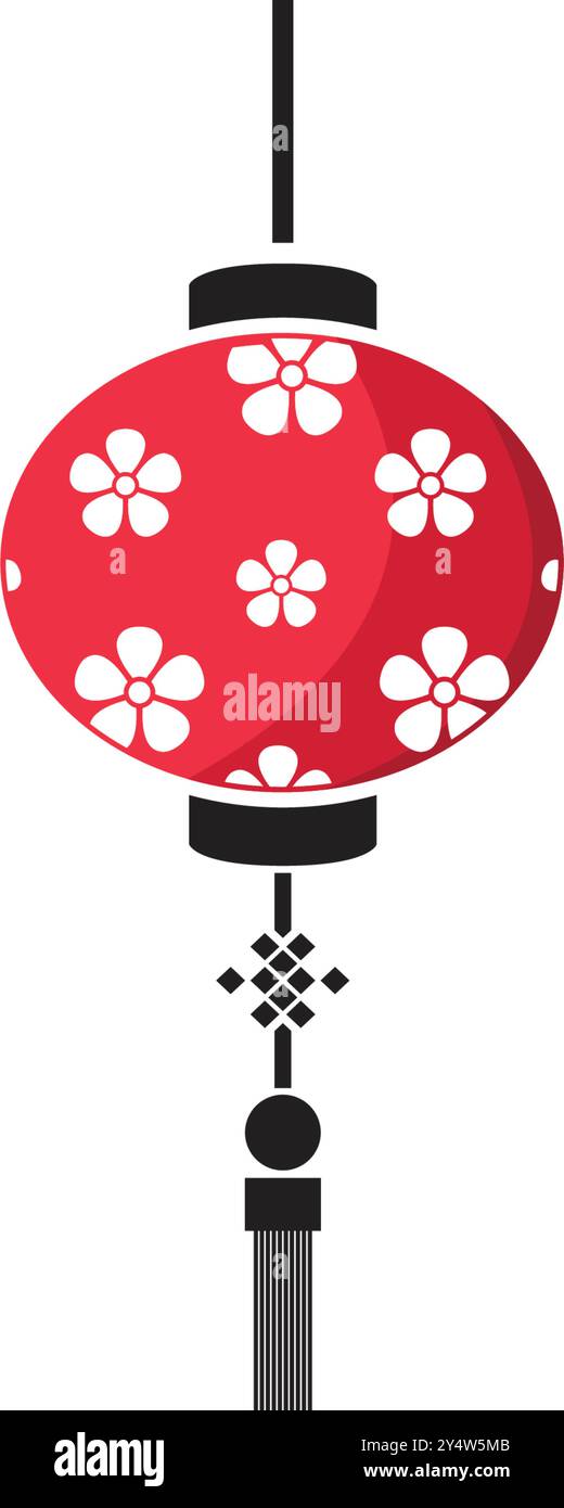 Lanterne chinoise rouge au design plat Illustration de Vecteur