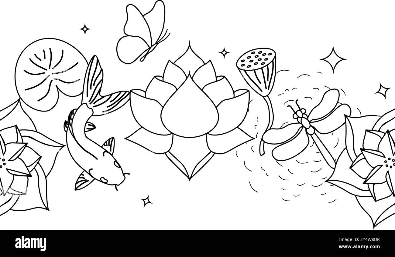 Fleur de Lotus et ornement rectangle, vecteur d'illustration dessiné à la main Illustration de Vecteur