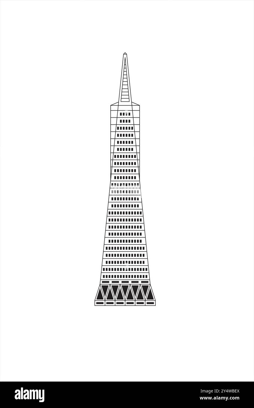 Illustration au trait de la Transamerica Pyramid à San Francisco, Californie, États-Unis. Illustration de Vecteur