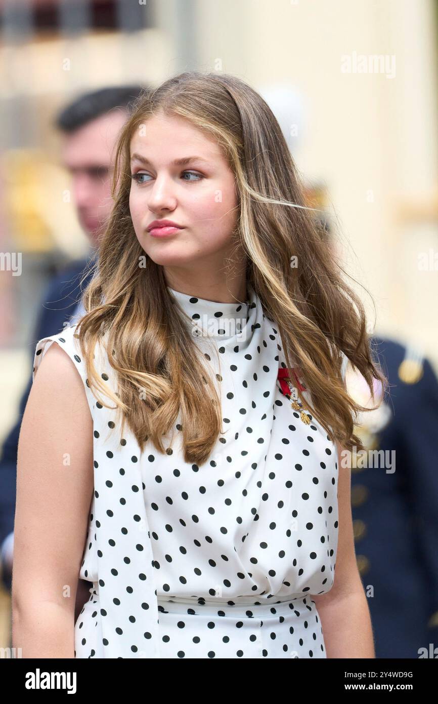 La princesse héritière Leonor assiste à la présentation des dépêches royales d'emploi à l'Académie militaire générale le 7 juillet 2023 à Saragosse, en Espagne. Banque D'Images