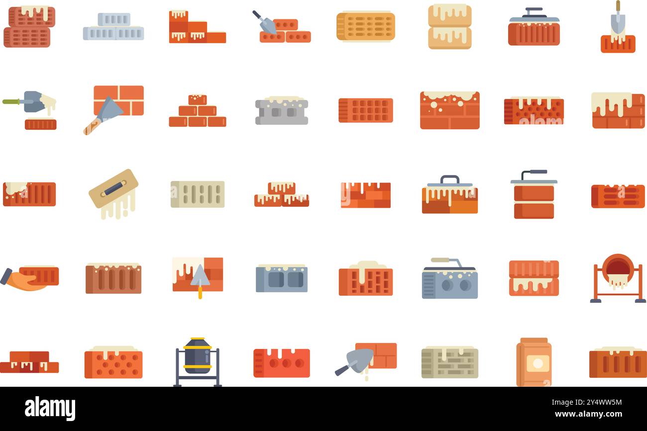 Outils et procédé de maçonnerie avec différents types de briques et d'étapes Illustration de Vecteur