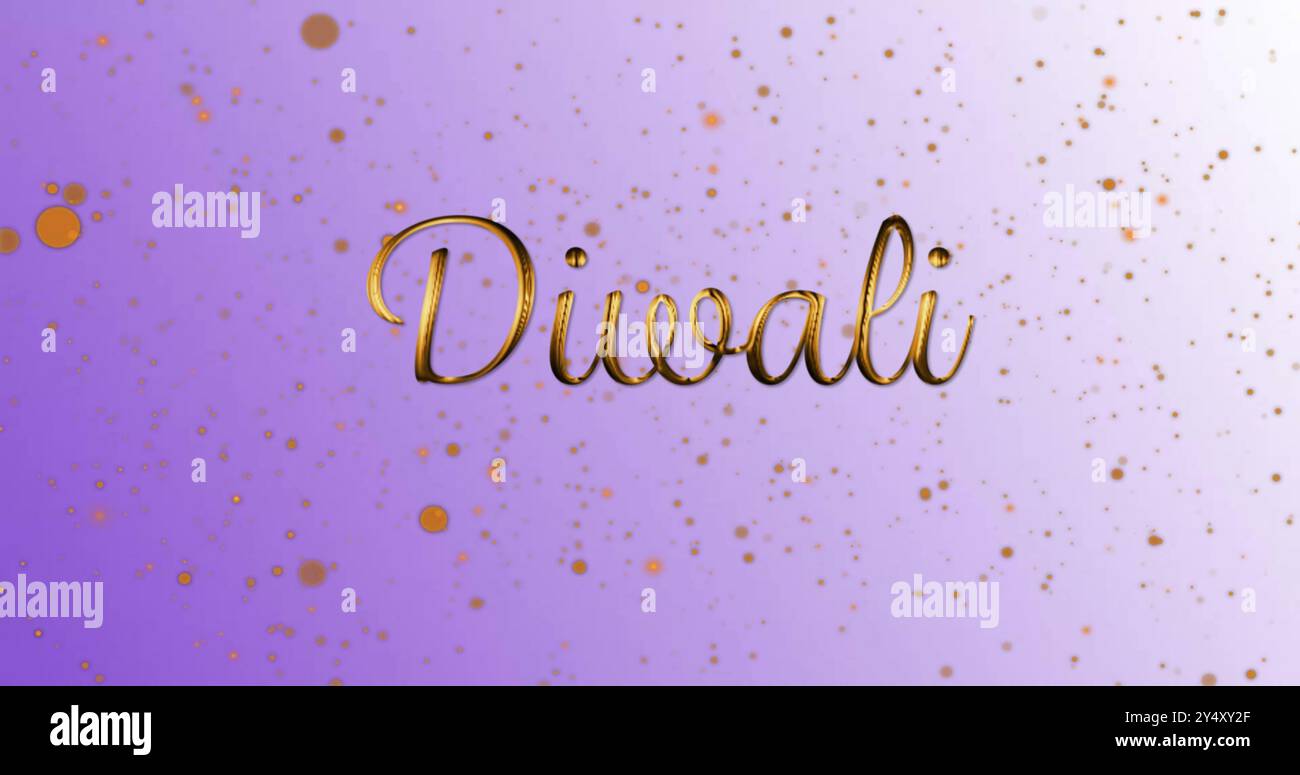 Image de texte Diwali sur fond violet avec des étincelles dorées Banque D'Images