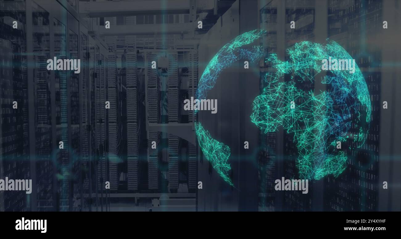 Image du globe et du traitement des données sur des serveurs informatiques Banque D'Images