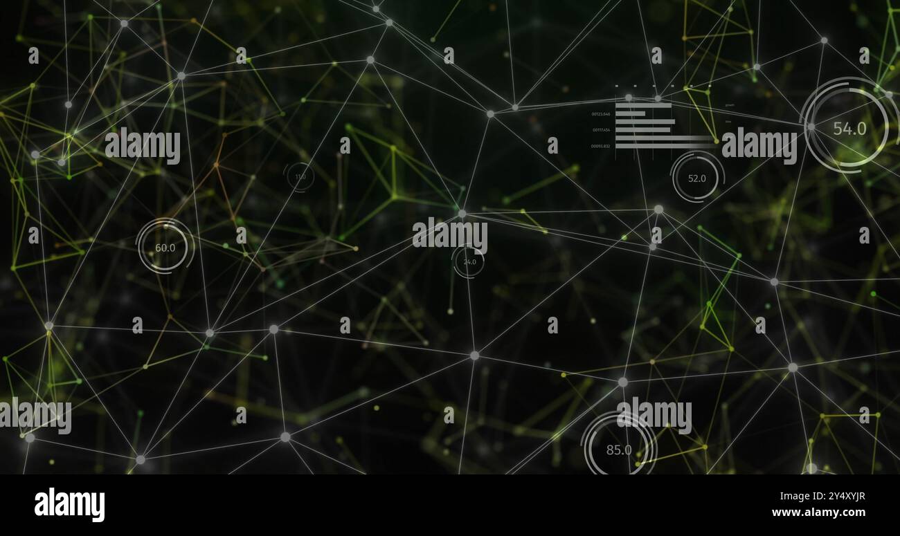 Image du réseau de connexions sur le traitement des données sur fond noir Banque D'Images