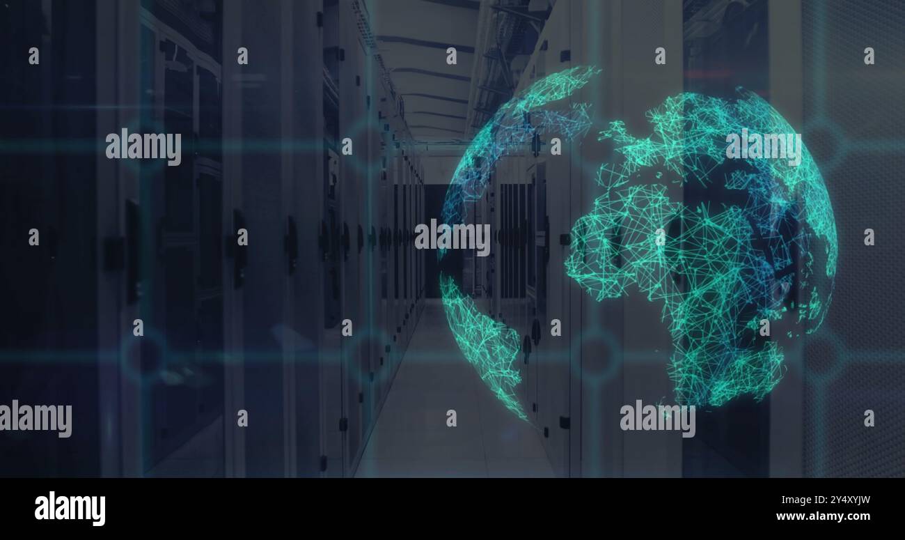 Image du globe et du traitement des données sur des serveurs informatiques Banque D'Images