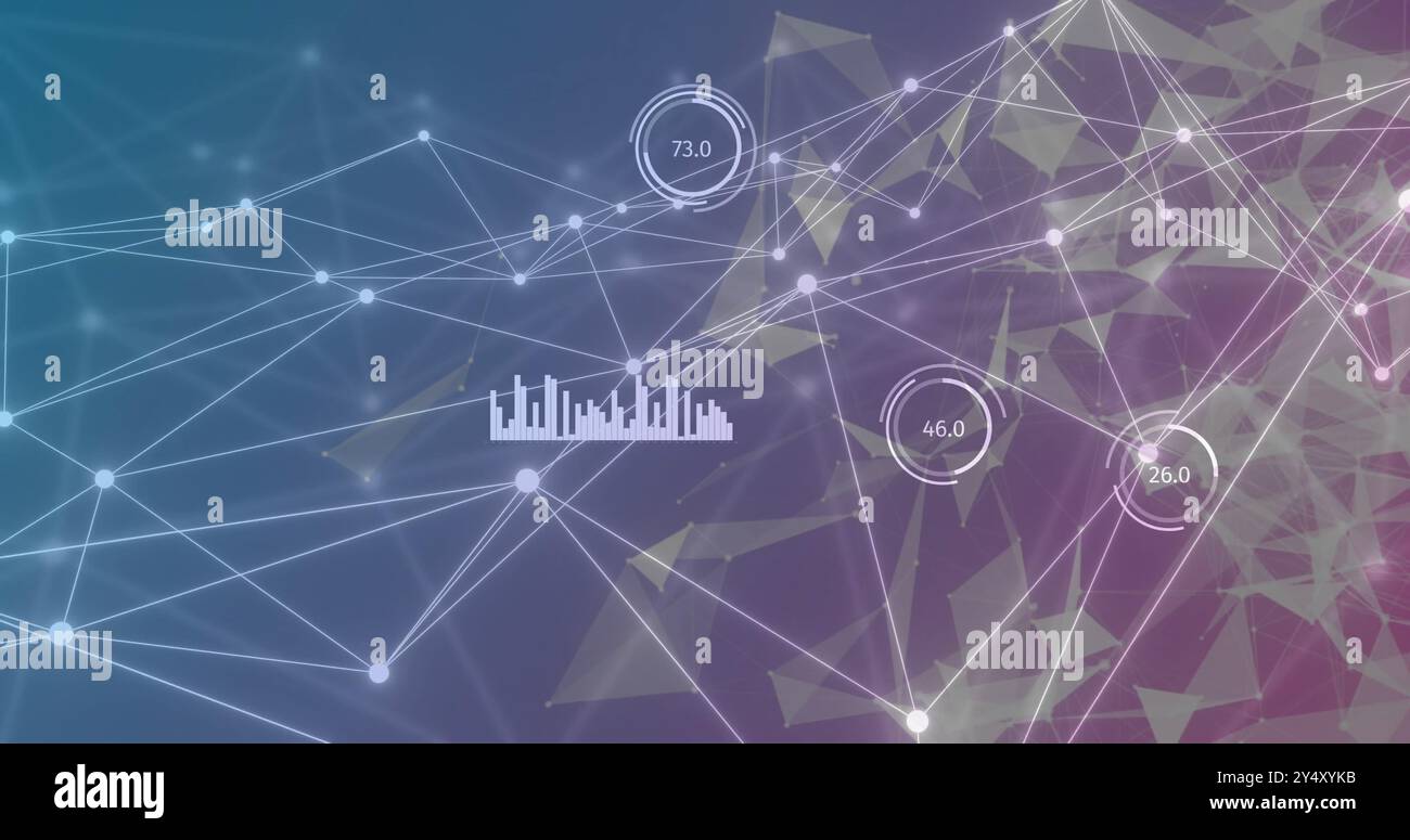 Image du réseau de connexions sur le traitement des données sur fond violet Banque D'Images