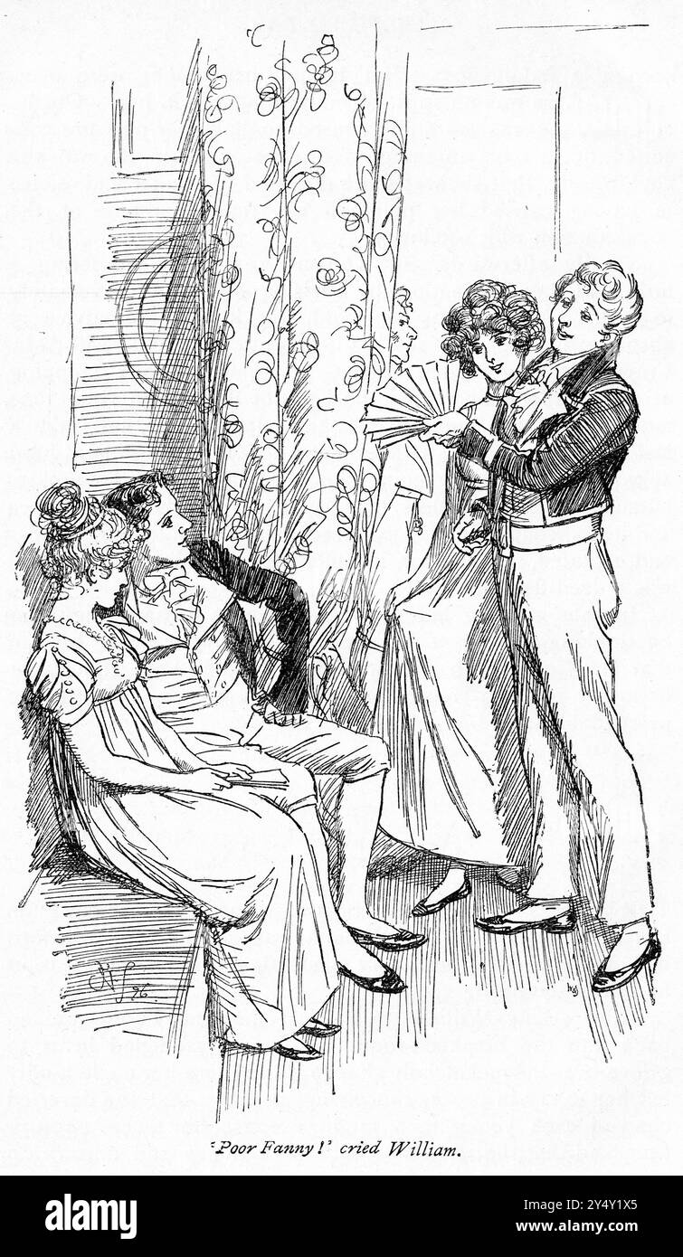 Gravure d'une scène du livre Mansfield Park de Jane Austen, édition 1926, illustrée par Hugh Thomson, lorsque William criait « pauvre Fanny ! » Banque D'Images