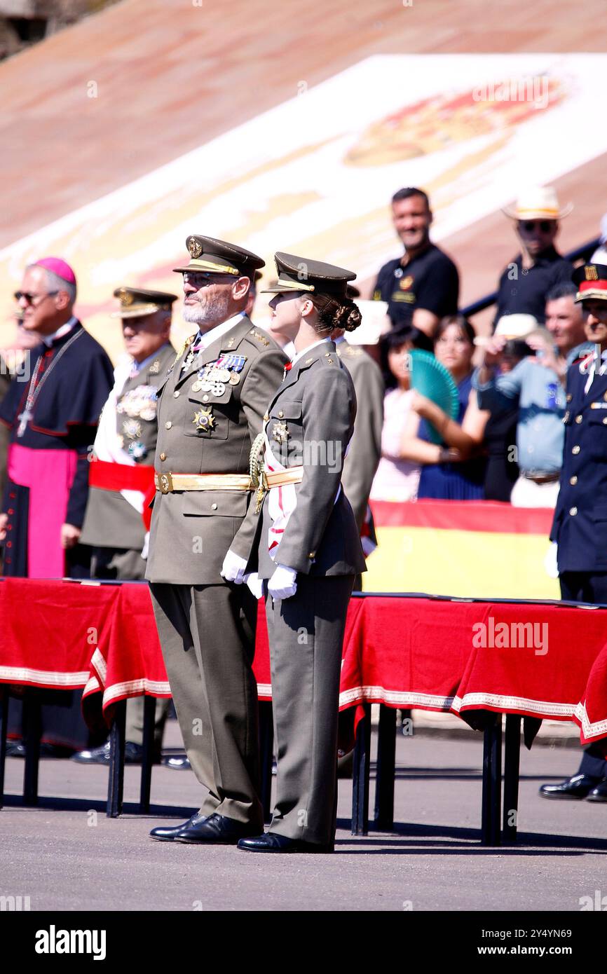 La princesse héritière Leonor assiste à la présentation des décharges royales à la 49e promotion de l'échelle NCO à l'Académie générale de base pour les sous-officiers le 5 juillet 2024 à Talarn, en Espagne. Banque D'Images