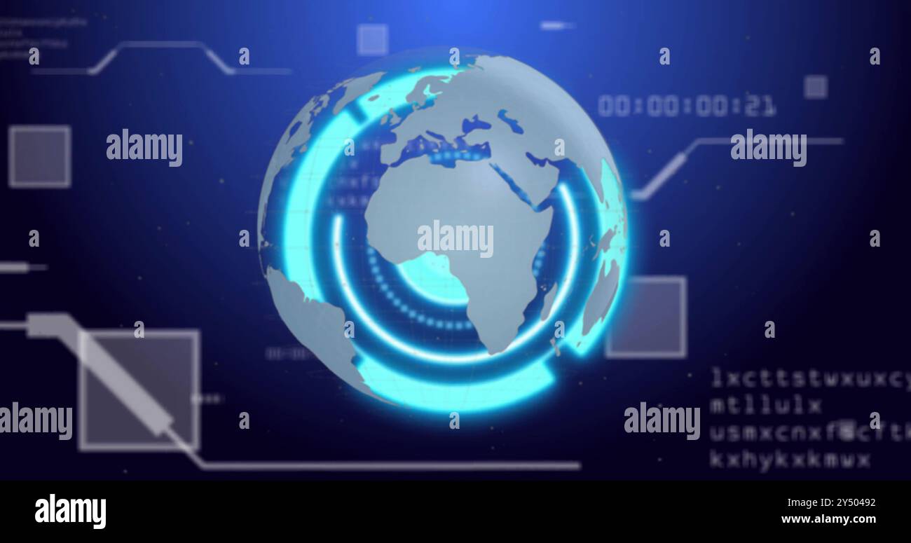 Image du globe au-dessus du traitement des données sur fond bleu Banque D'Images