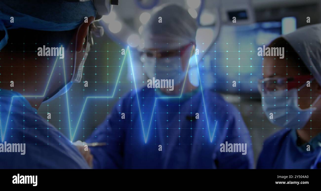 Image de battement cardiaque sur les chirurgiens pratiquant une intervention médicale en salle d'opération Banque D'Images