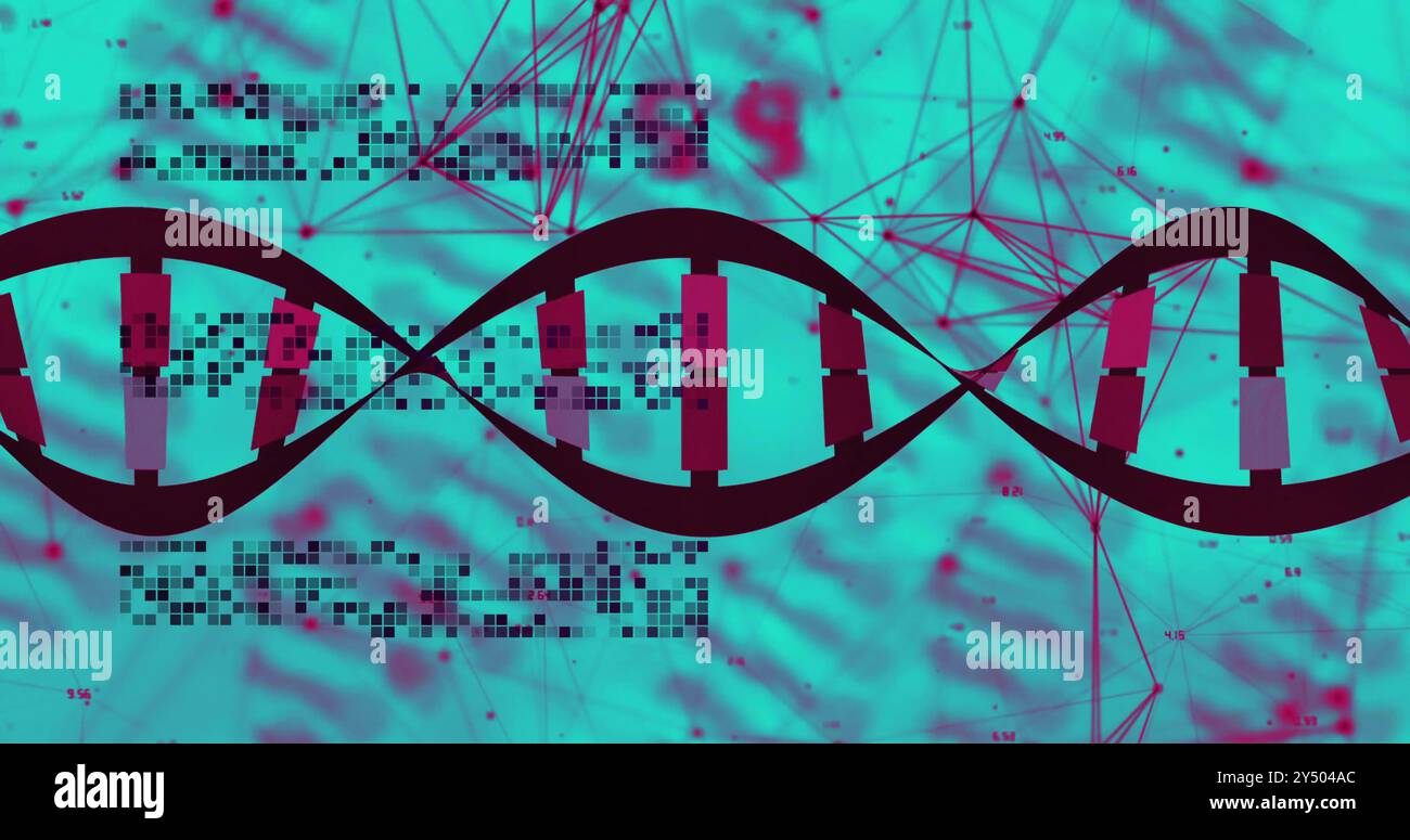 Image d'un réseau de connexions et de traitement de données sur la rotation de brins d'adn Banque D'Images