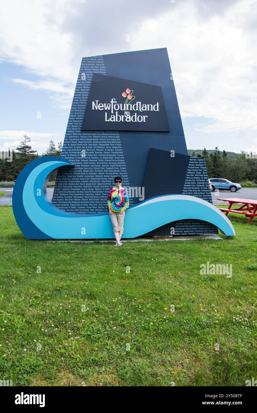 Bienvenue dans la province de Terre-Neuve-et-Labrador panneau au centre d'information touristique Argentia à Placentia, Terre-Neuve-et-Labrador, Canada Banque D'Images
