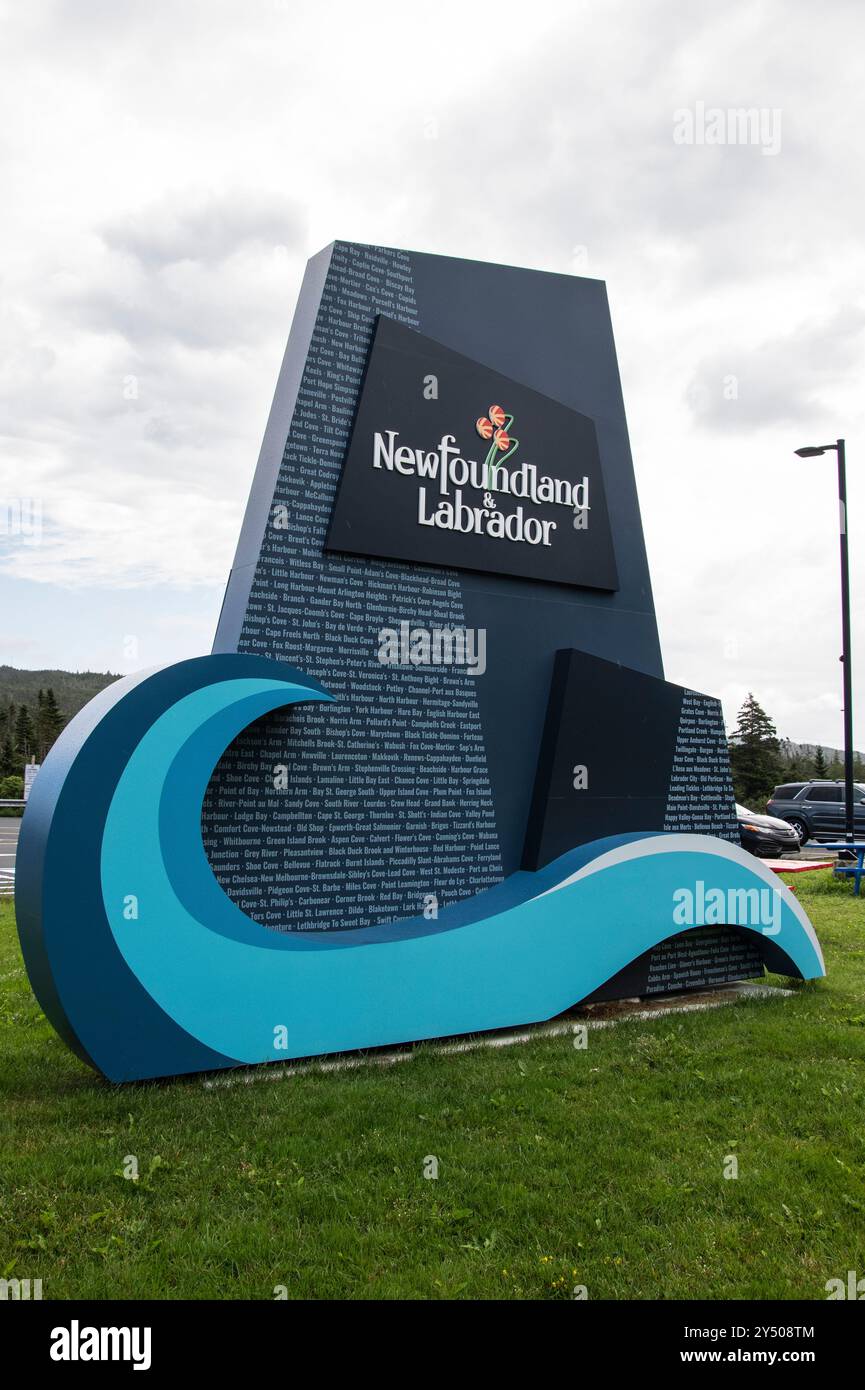 Bienvenue dans la province de Terre-Neuve-et-Labrador panneau au centre d'information touristique Argentia à Placentia, Terre-Neuve-et-Labrador, Canada Banque D'Images