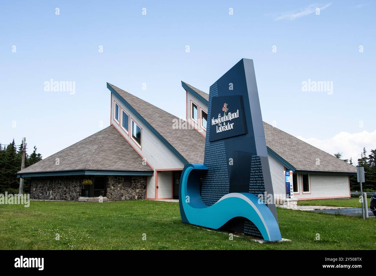 Bienvenue dans la province de Terre-Neuve-et-Labrador panneau au centre d'information touristique Argentia à Placentia, Terre-Neuve-et-Labrador, Canada Banque D'Images