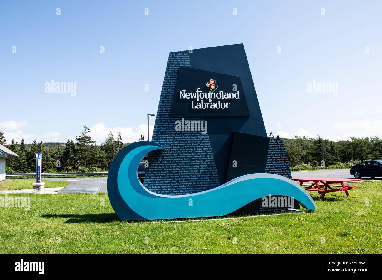 Bienvenue dans la province de Terre-Neuve-et-Labrador panneau au centre d'information touristique Argentia à Placentia, Terre-Neuve-et-Labrador, Canada Banque D'Images