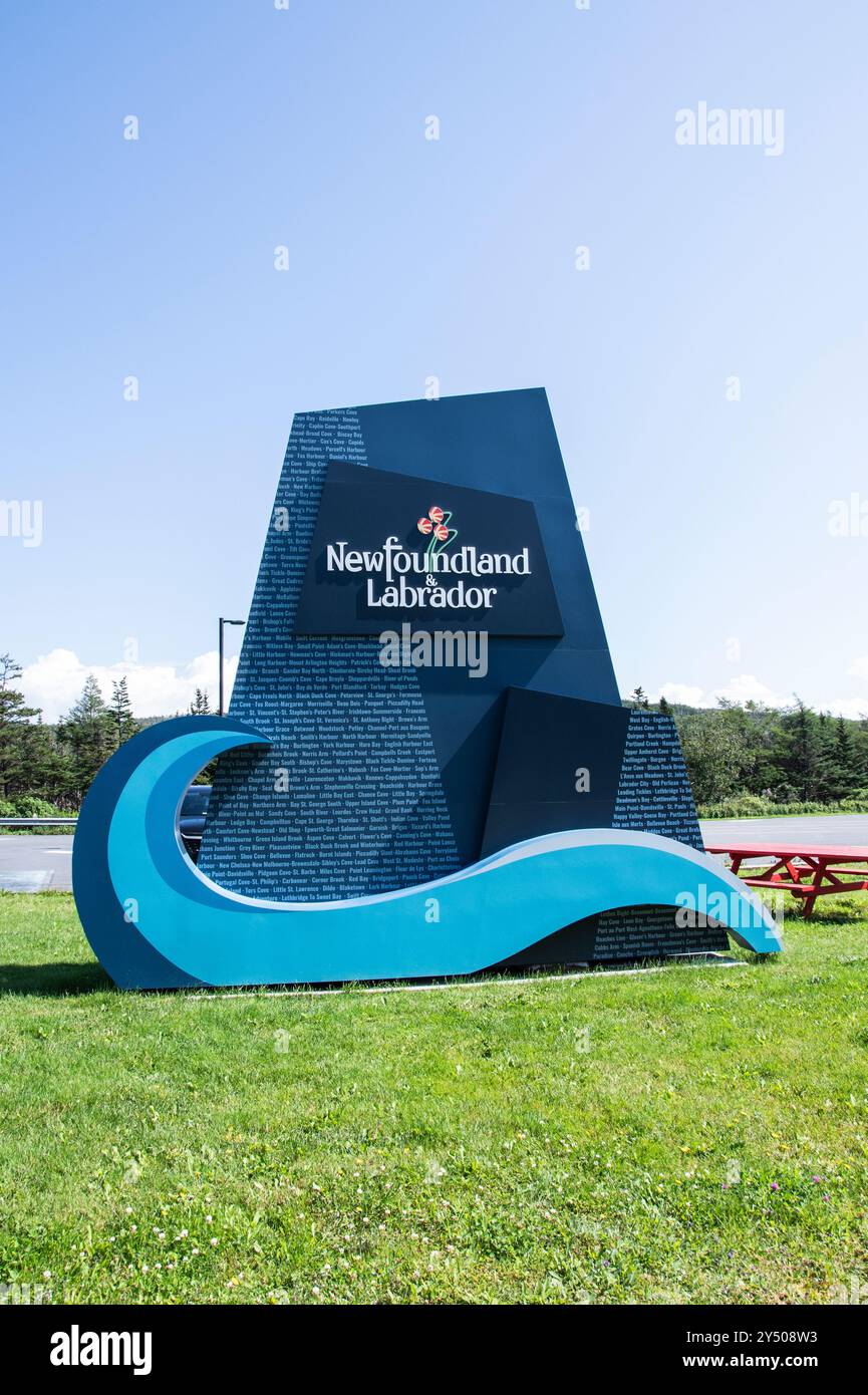 Bienvenue dans la province de Terre-Neuve-et-Labrador panneau au centre d'information touristique Argentia à Placentia, Terre-Neuve-et-Labrador, Canada Banque D'Images