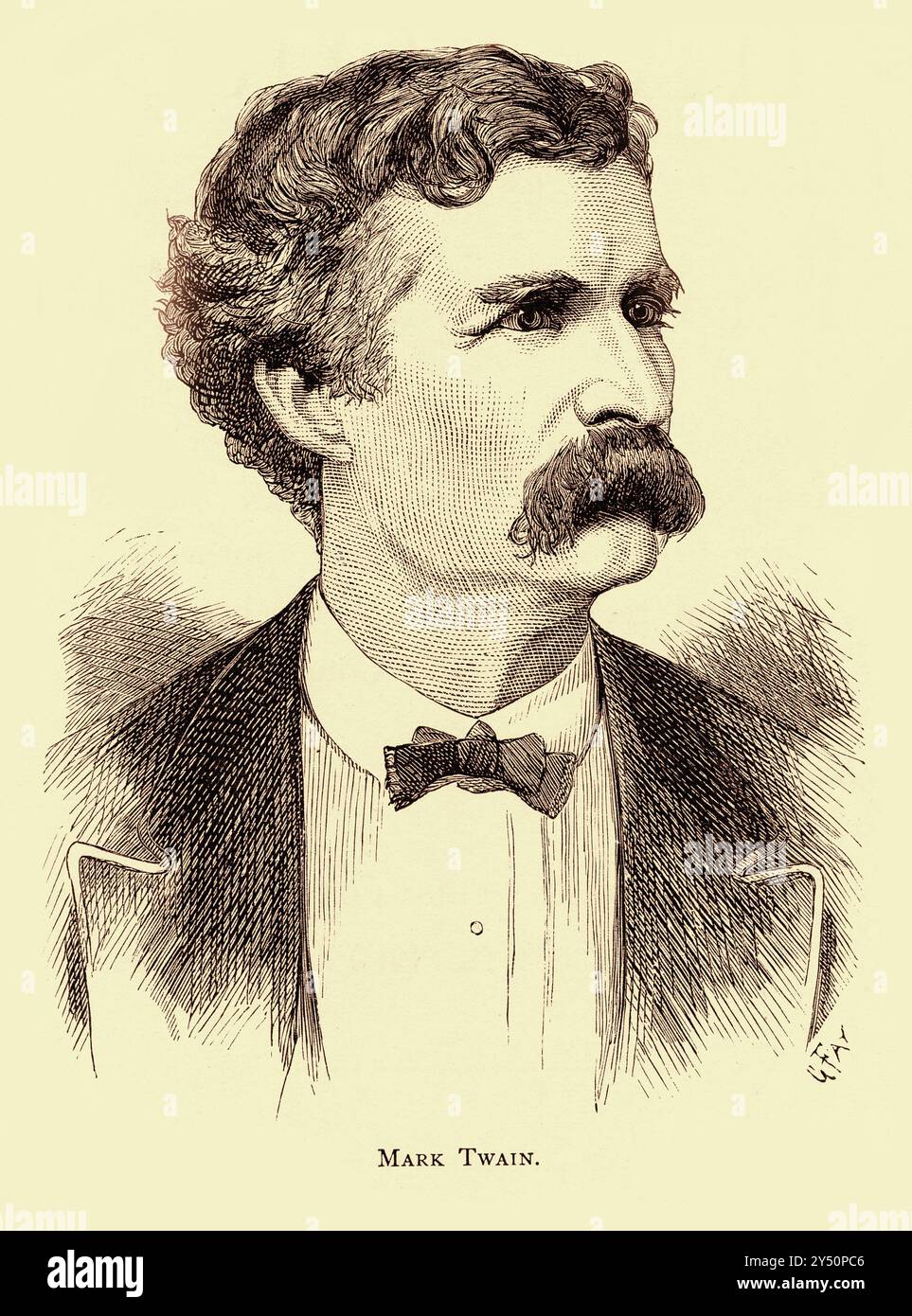 Mark Twain. (Samuel Clemens) de Galaxy Magazine, août 1870 sépia Banque D'Images