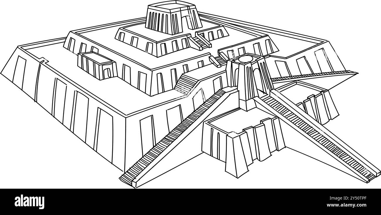 Le grand Ziggourat à Ur en perspective, architecture de Babylone, Assyrie, Mésopotamie. illustration vectorielle Illustration de Vecteur