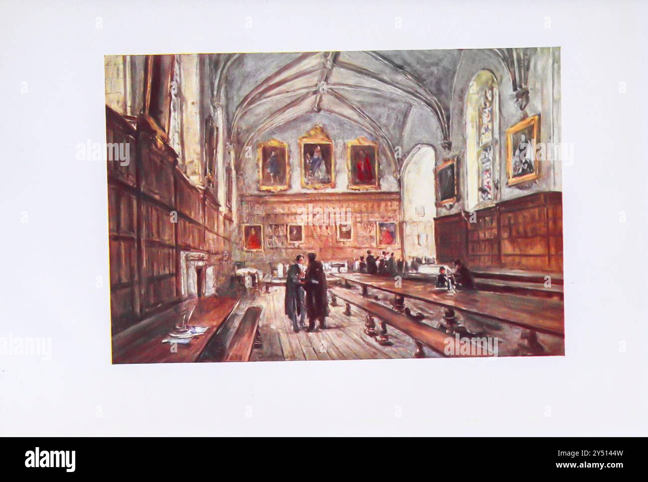 INTÉRIEUR DU HALL, MAGDALEN COLLEGE Oxford by John Fulleylove John Fulleylove (18 août 1845 – 22 mai 1908) est un paysagiste et illustrateur anglais Oxford est une ville historique et la ville du comté d'Oxfordshire, elle est célèbre pour son université, la plus ancienne du monde anglophone, et son architecture, sa culture et ses industries. Banque D'Images