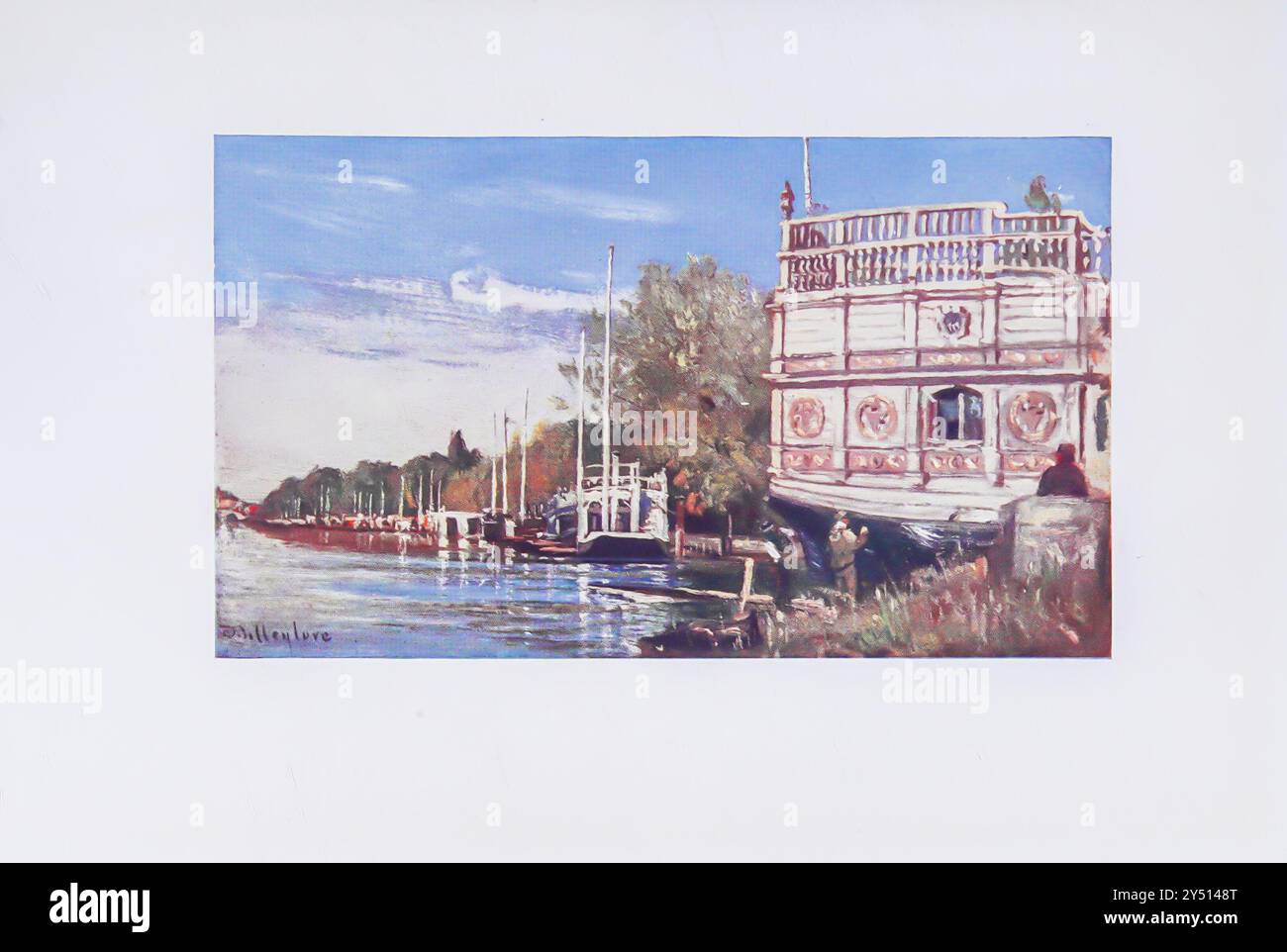 LA RIVIÈRE ISIS sur la droite est la barge or et blanc du Magdalen College en cours de réparation. Les mâts et les barges d'autres collèges bordent le bord de la rivière, et Folly Bridge ferme la perspective Oxford by John Fulleylove John Fulleylove (18 août 1845 - 22 mai 1908) était un paysagiste anglais et illustrateur Oxford est une ville historique et la ville du comté d'Oxfordshire, il est célèbre pour son université, la plus ancienne du monde anglophone, et son architecture, sa culture et ses industries. Banque D'Images