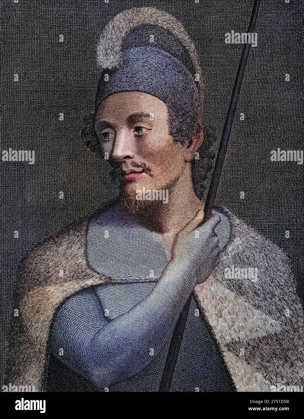 Tyaana fcolized rom A voyage around the World du capitaine George Dixon, et le capitaine Nathaniel Portlock (c. 1748 - 12 septembre 1817) était un capitaine de navire britannique, commerçant de fourrures et auteur. Il entre dans la Royal Navy en 1772 en tant que marin compétent, servant dans le HMS St Albans. En 1776, il rejoint le HMS Discovery en tant que capitaine et participe au troisième voyage dans le Pacifique de James Cook. Au cours de l'expédition, en août 1779, il est transféré au HMS Resolution. Il réussit son examen de lieutenant le 7 septembre 1780, puis sert sur le HMS Firebrand dans la flotte de la Manche. En septembre 1785 Portlock et Di Banque D'Images