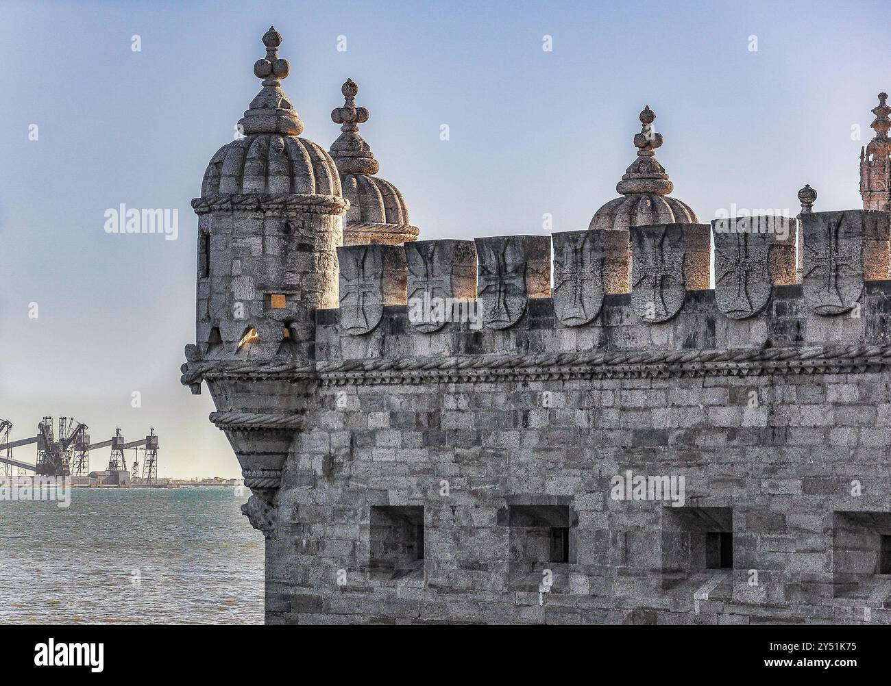 Tour de Belem, l'un des sites les plus emblématiques et photographiés de toute Lisbonne, style manuel portugais Banque D'Images