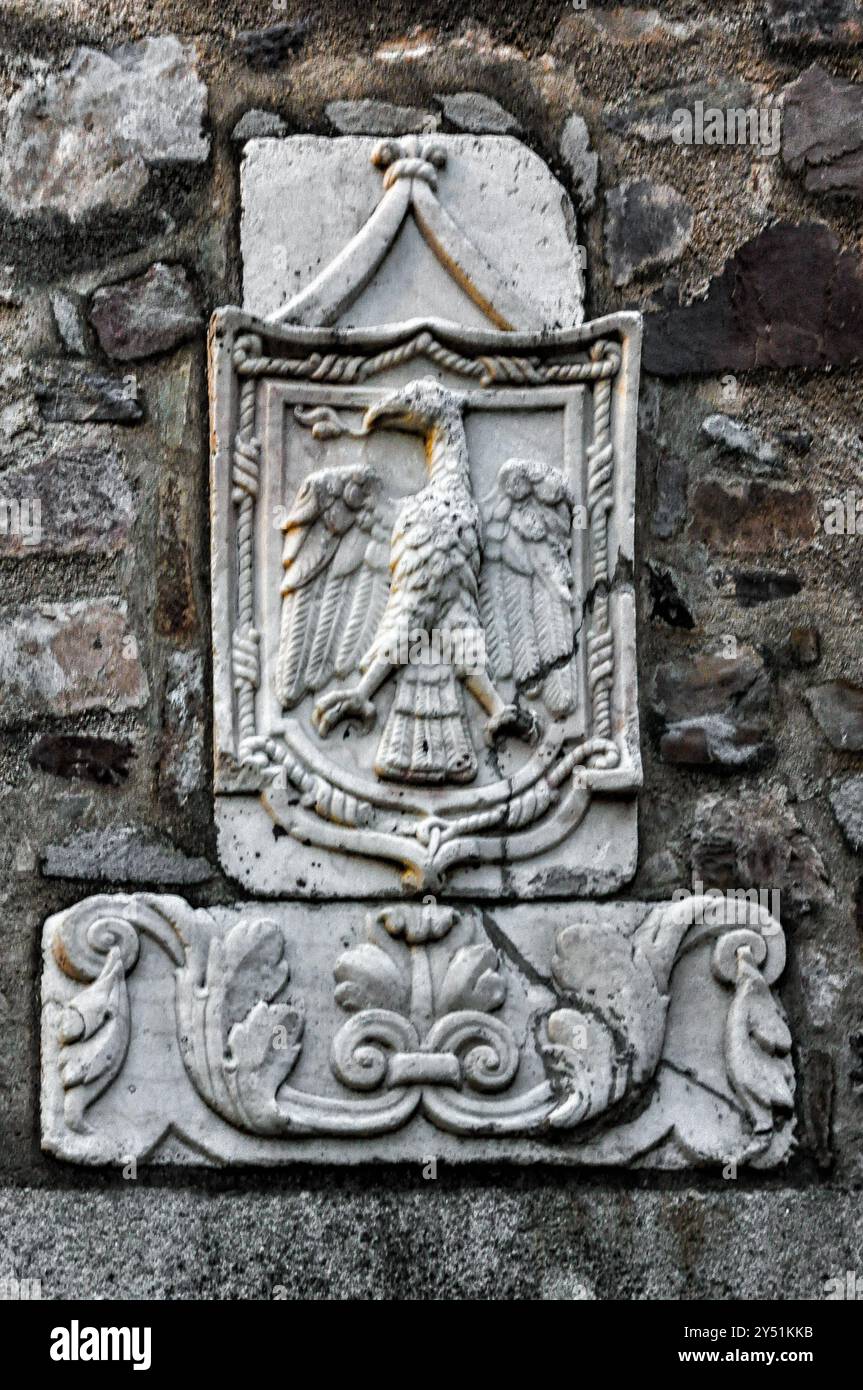Ville monumentale de Caceres, la maison de la famille Sande, connue comme la maison de l'aigle d'après les armoiries de la famille Sande Banque D'Images