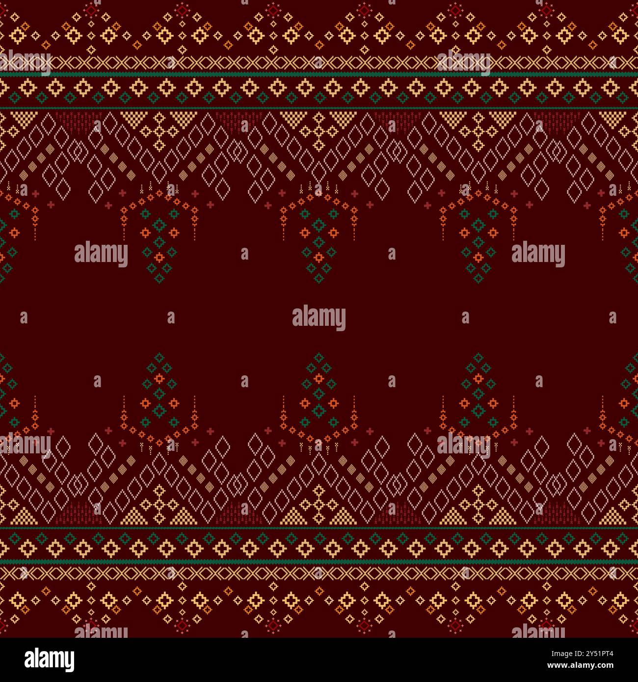 Motif de vêtements Idian point de croix marron en textiles ethniques traditionnels géométriques colorés Seamless Pixel art Patterns folk noir traditionnel Illustration de Vecteur