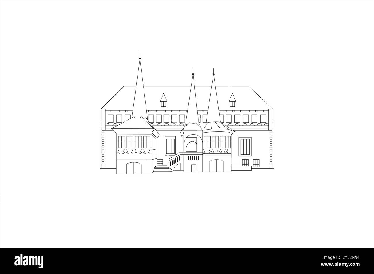 Illustration en ligne du bâtiment de la mairie médiévale sur la place du marché avec des échelles du conseil à Einbeck, Allemagne Illustration de Vecteur