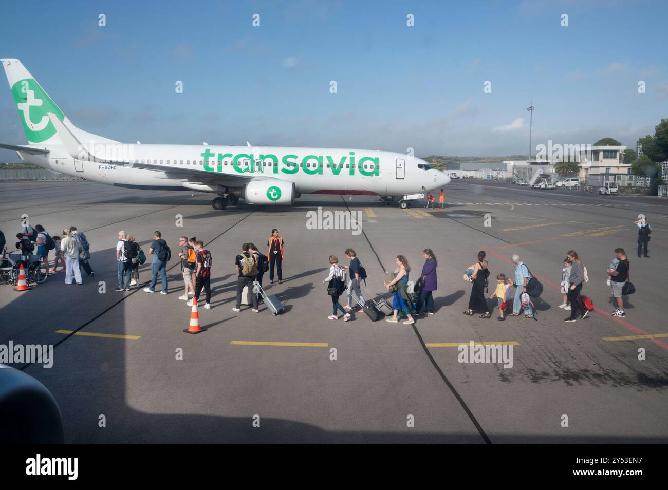 Perpignan, France. Aéroport avec Ryan vol aérien à Stanstead Banque D'Images