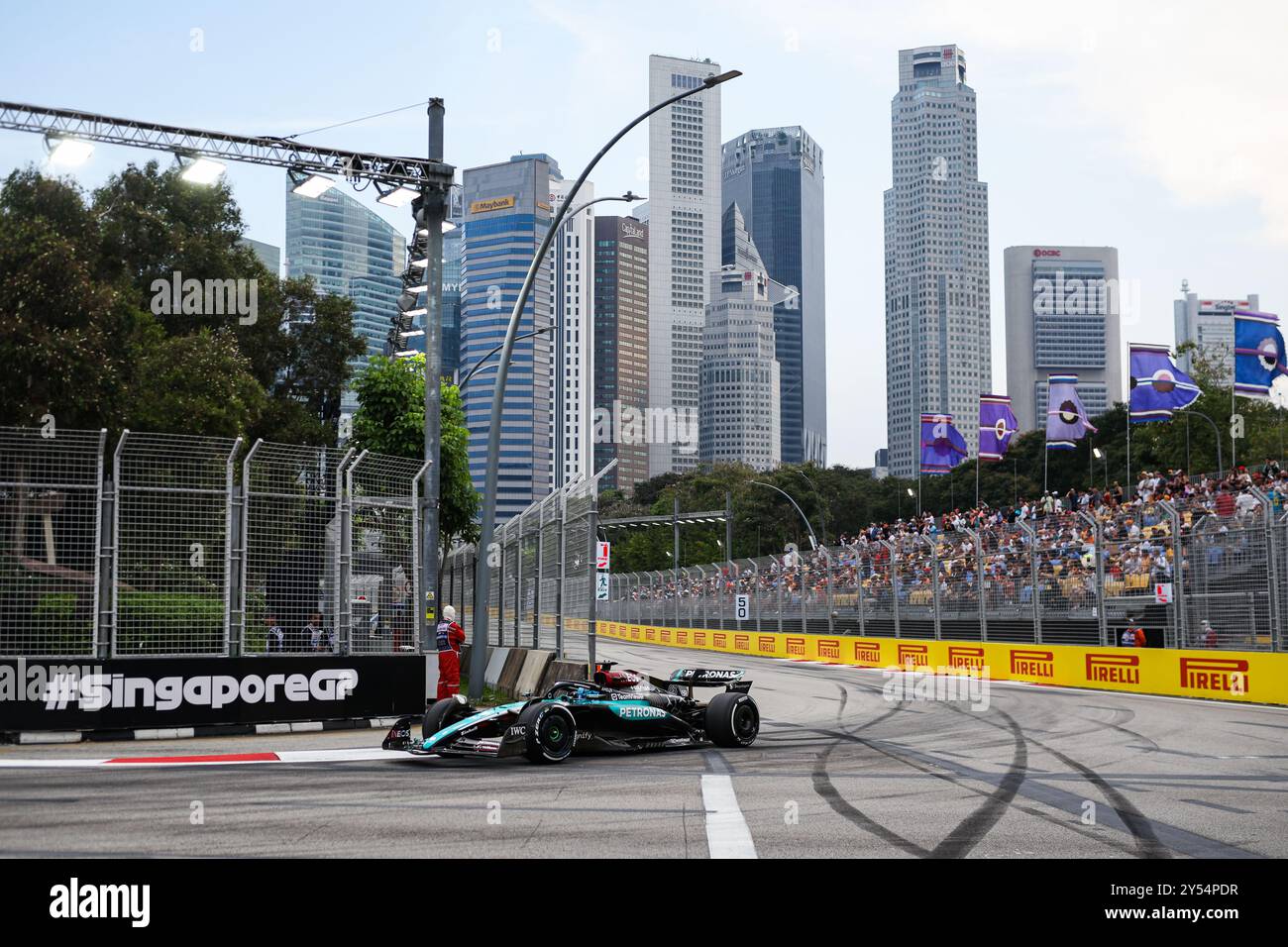 Singapour, 20/09/2024, Singapour, 20/09/2024, 63 RUSSELL George (gbr), Mercedes AMG F1 Team W15, action lors du Grand Prix de formule 1 de Singapour 2024, 18e manche du Championnat du monde de formule 1 2024 du 20 au 22 septembre 2024 sur le circuit Marina Bay, à Singapour, Singapour Banque D'Images