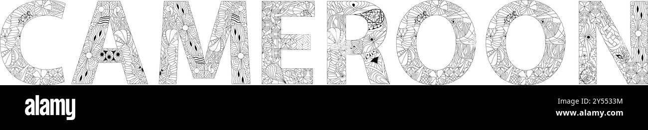 Mot vecteur Cameroun. Dessin artistique peint à la main. Illustration pour la conception de t -shirt, pour la coloration, le tatouage et d'autres décorations Illustration de Vecteur