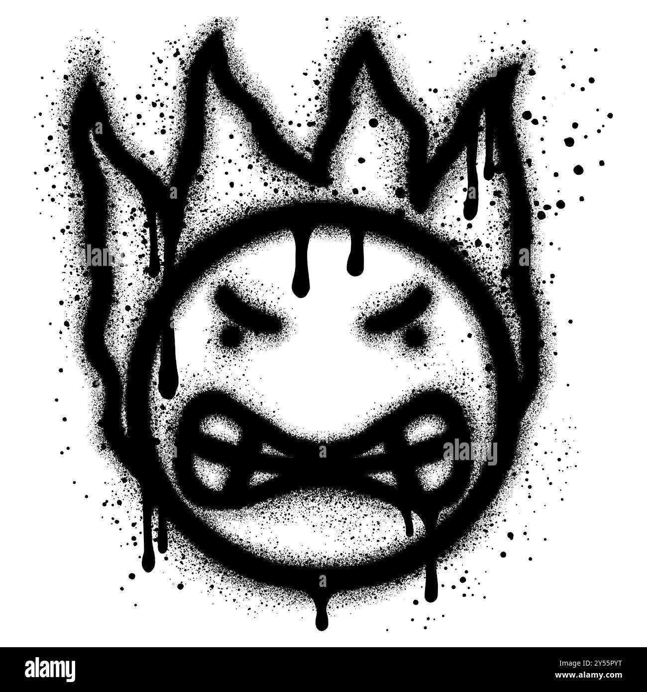 Graffiti de visage emoji en colère avec de la peinture en aérosol noire. illustration vectorielle. Illustration de Vecteur
