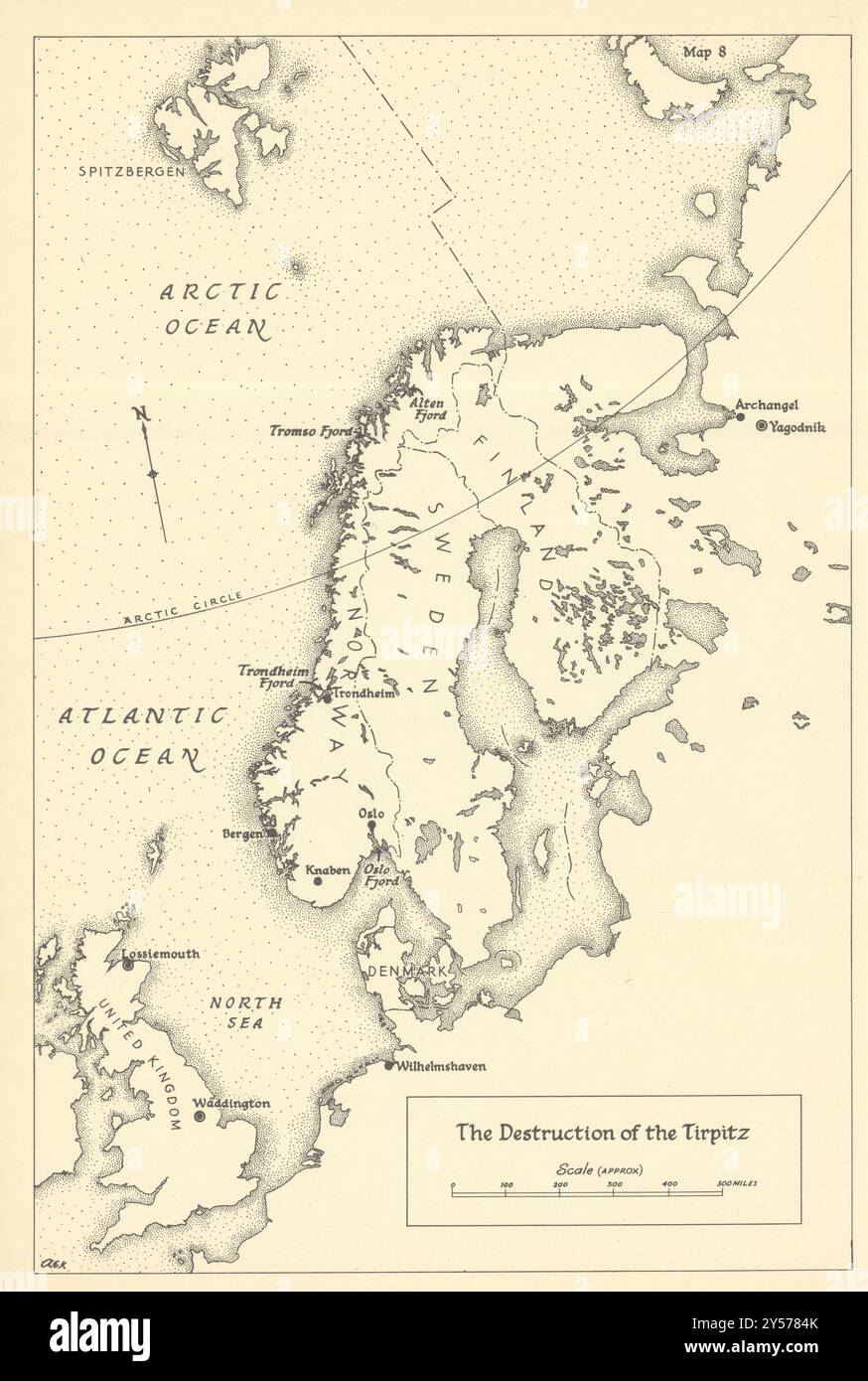 Destruction du Tirpitz, 12 novembre 1944. Tromsø. Carte de 1961 de la seconde Guerre mondiale Banque D'Images
