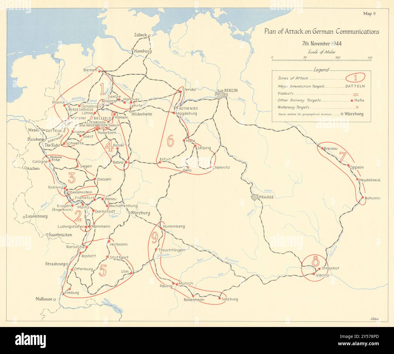 Plan d'attaque contre les communications allemandes 7 novembre 1944. Carte de 1961 de la seconde Guerre mondiale Banque D'Images